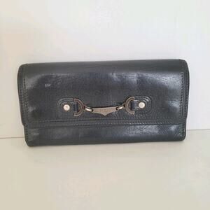 Tod’s Genuine Leather Wallet Continental Black Envelope Clutch Card Bill Italian